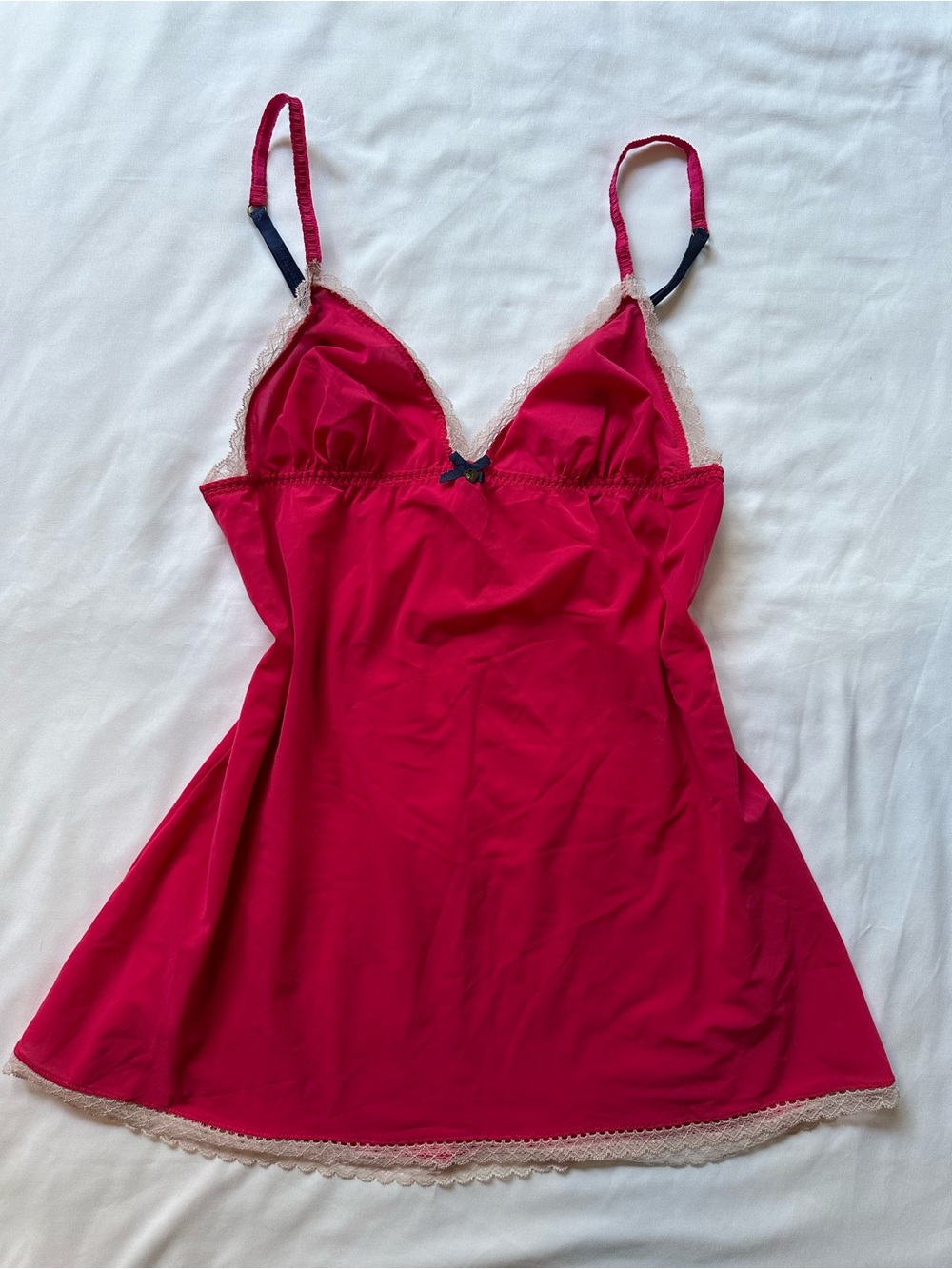 Vintage Y2K Pout by Victoria's Secret Pink and Navy Lace-Trim Slip Dress